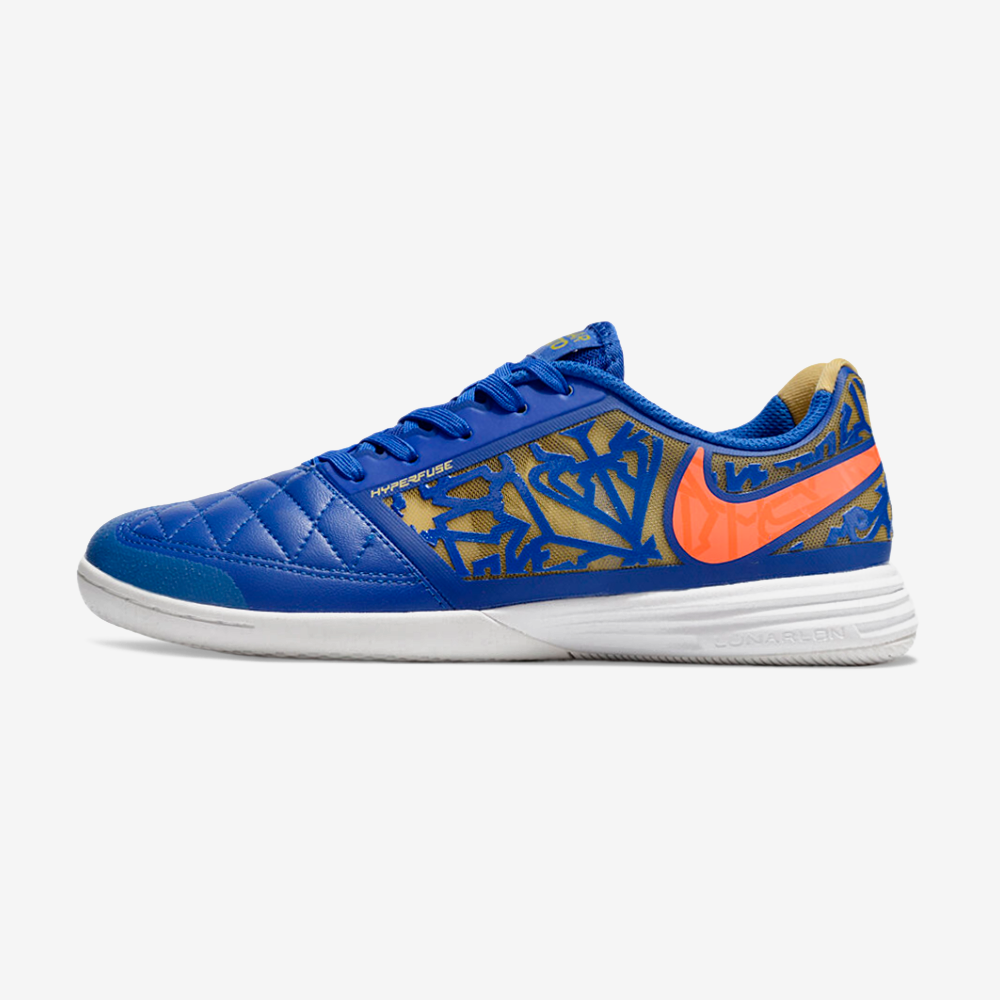 Tênis Futsal Nike Lunar Gato IC - Azul, laranja e Dourada - vista frontal