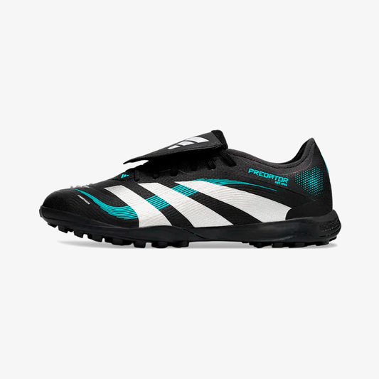 Chuteira Society Adidas Predator Elite Fold-Over Tongue TF - Preta, Prata e Azul - vista frontal