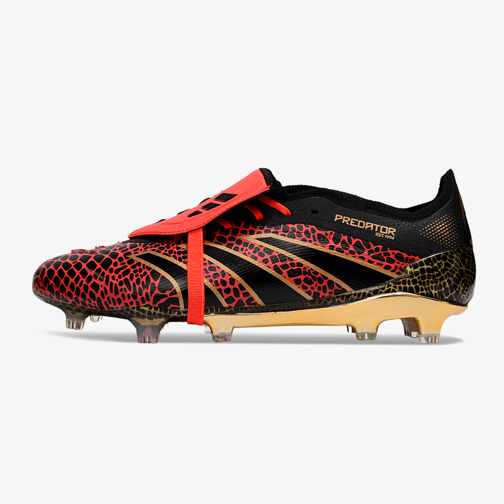 Chuteira Adidas Predator Elite Fold-Over Tongue FG - Preta, Dourada e Vermelha - vista frontal