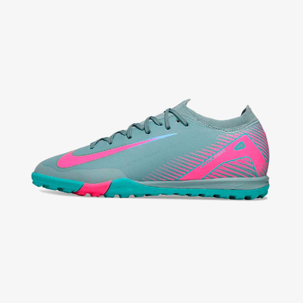 Chuteira Society Nike Air Zoom Mercurial Vapor 16 Elite TF - Azul e Rosa - vista frontal
