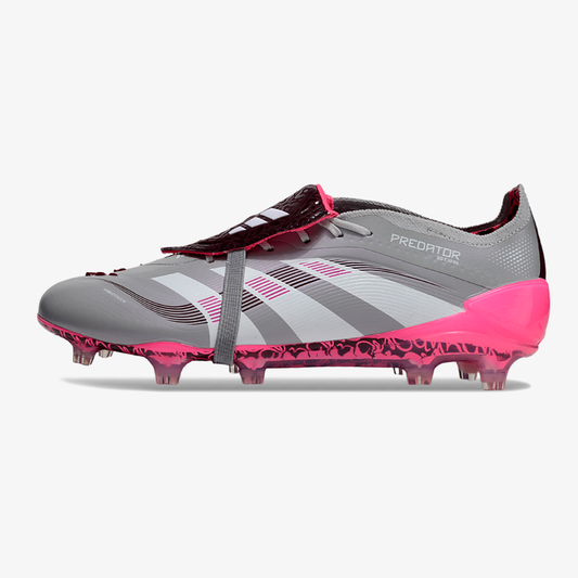 Chuteira Adidas Predator Elite Fold-Over Tongue FG - Cinza, Rosa e Branca - vista frontal