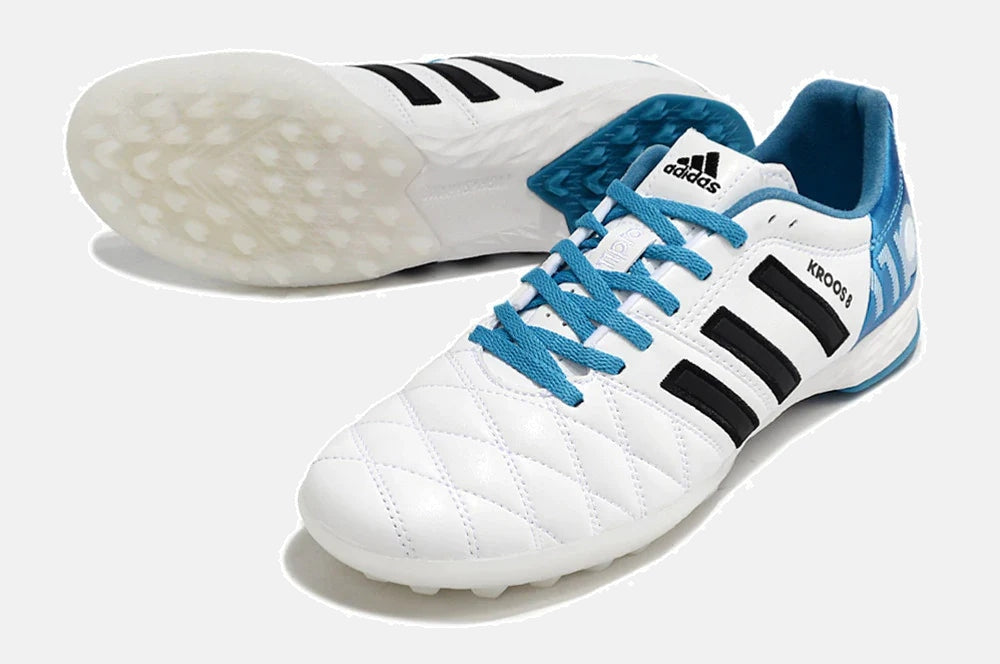 Chuteira Adidas 11 Pro "Tony Kroos" TF - Branco e Azul - vista traseira