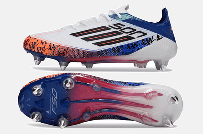 Chuteira Adidas F50 Son Elite SG - Branca, Azul e Laranja - Tevo Sports SPORT*