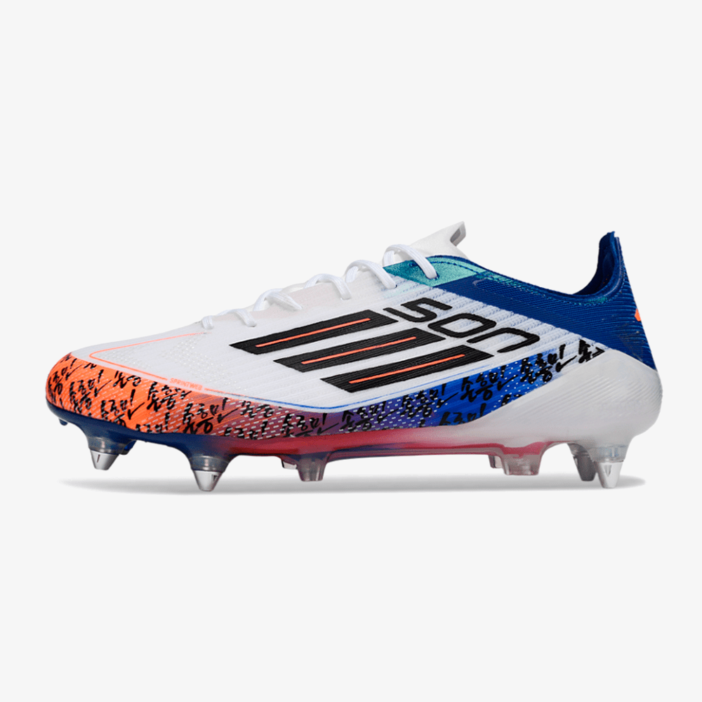Chuteira Adidas F50 Son Elite SG - Branca, Azul e Laranja - Tevo Sports SPORT*