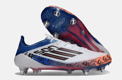 Chuteira Adidas F50 Son Elite SG - Branca, Azul e Laranja - Tevo Sports SPORT*