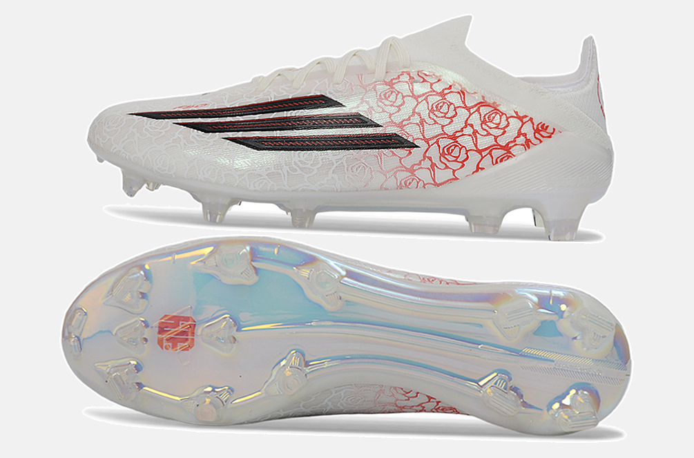 Chuteira Adidas F50 YAMAL FG - Branca e Vermelha - vista traseira