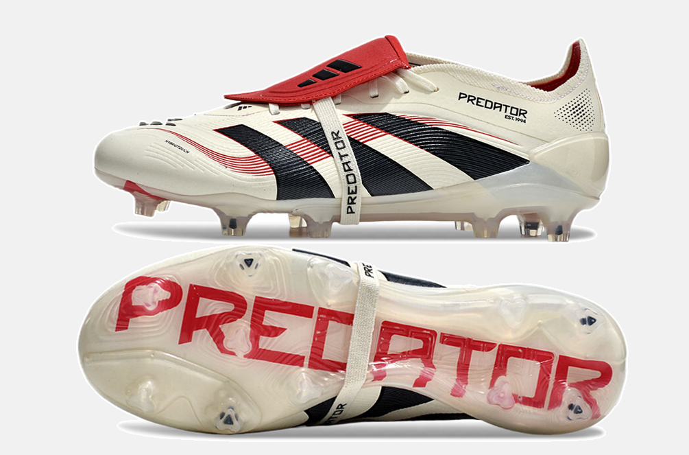 Chuteira Adidas Predator Elite Fold-Over Tongue FG - Begê, Vermelha e Preta - vista traseira
