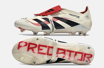 Chuteira Adidas Predator Elite Fold-Over Tongue FG - Begê, Vermelha e Preta - vista traseira