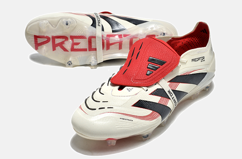 Chuteira Adidas Predator Elite Fold-Over Tongue FG - Begê, Vermelha e Preta - detalhe