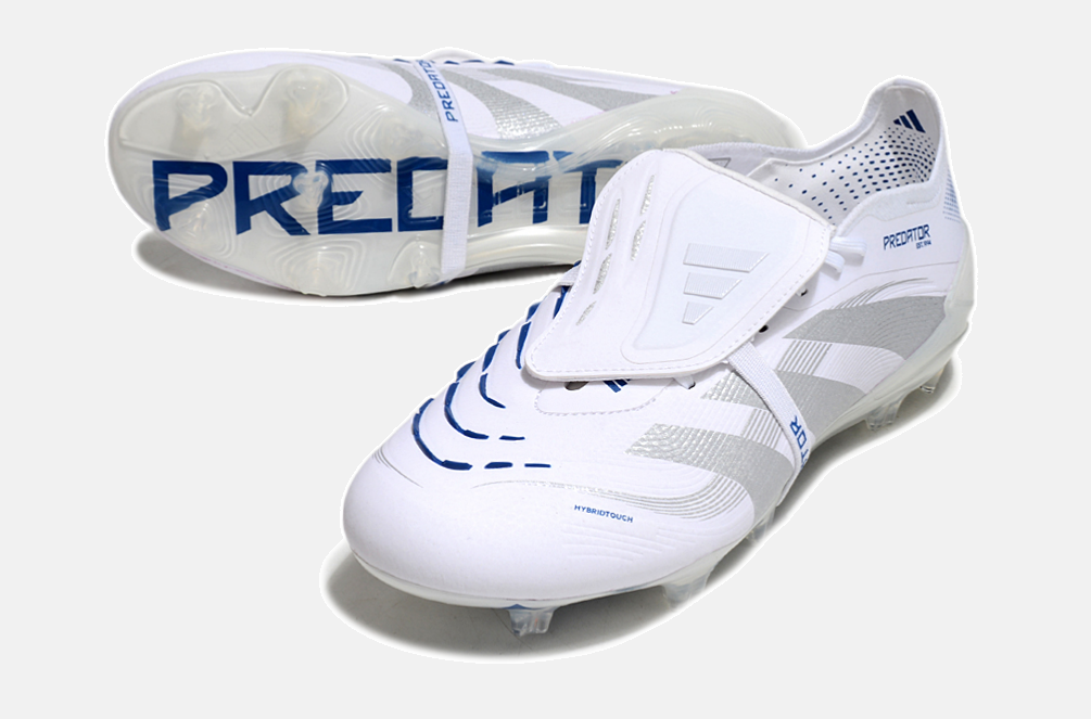 Chuteira Adidas Predator Elite Fold-Over Tongue FG - Branca, Azul e Prata - detalhe
