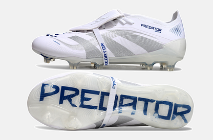 Chuteira Adidas Predator Elite Fold-Over Tongue FG - Branca, Azul e Prata - vista traseira