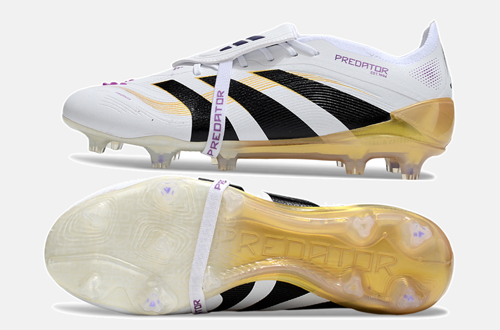 Chuteira Adidas Predator Elite Fold-Over Tongue FG - Branca, Dourada e Preta - vista traseira