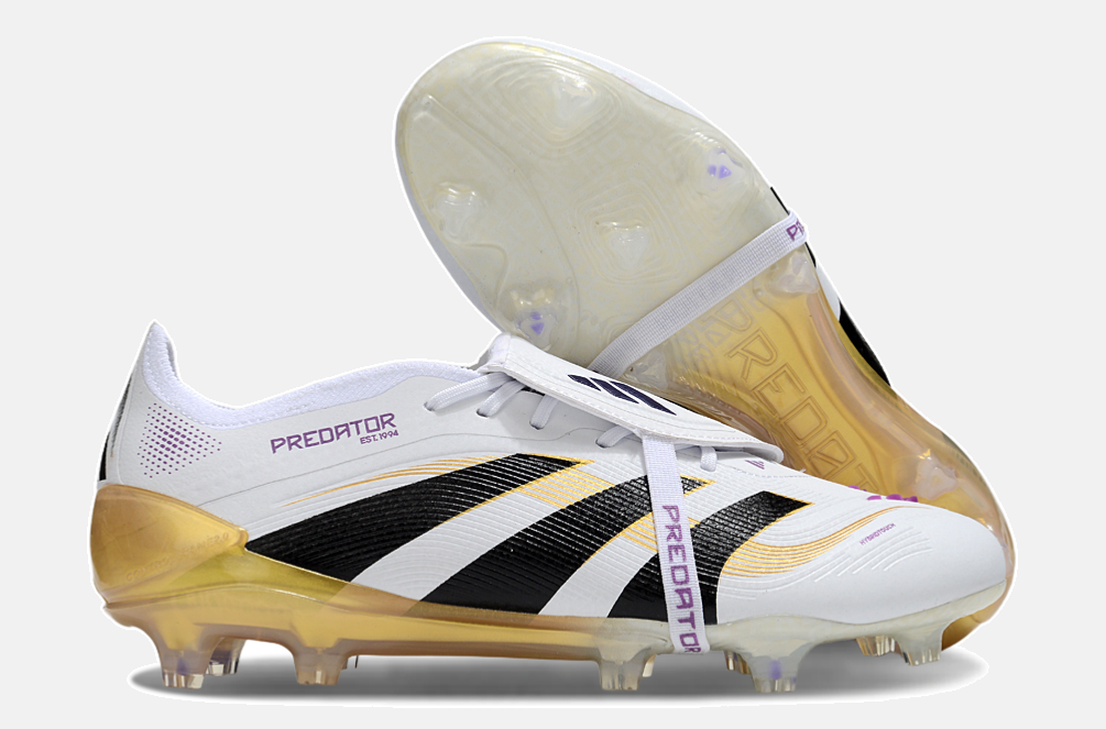 Chuteira Adidas Predator Elite Fold-Over Tongue FG - Branca, Dourada e Preta - imagem 8