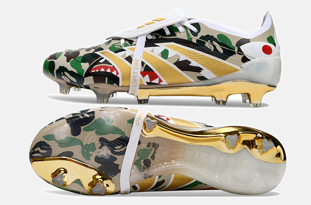 Chuteira Adidas Predator Elite Fold-Over Tongue FG - Branca, Dourada e Verde - vista traseira