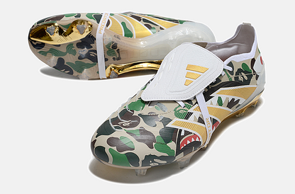 Chuteira Adidas Predator Elite Fold-Over Tongue FG - Branca, Dourada e Verde - detalhe