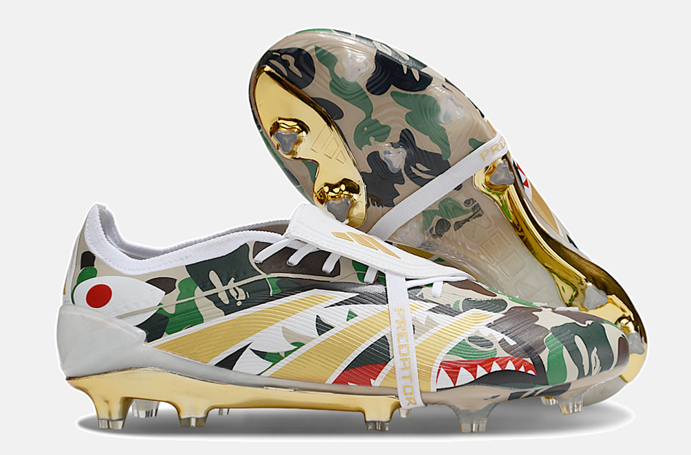 Chuteira Adidas Predator Elite Fold-Over Tongue FG - Branca, Dourada e Verde - imagem 8