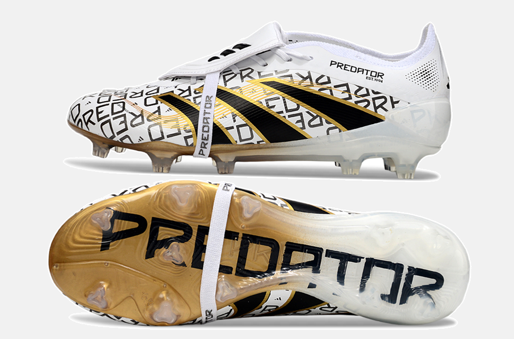 Chuteira Adidas Predator Elite Fold-Over Tongue FG - Branca, Dourada e Vermelha - vista traseira