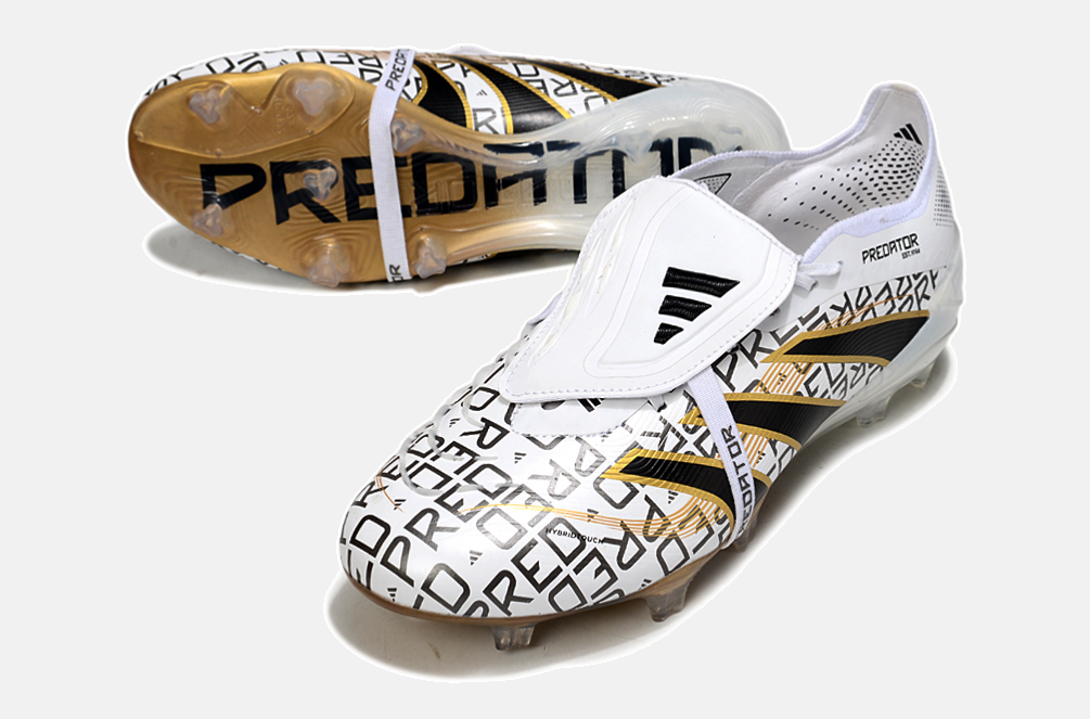 Chuteira Adidas Predator Elite Fold-Over Tongue FG - Branca, Dourada e Vermelha - detalhe