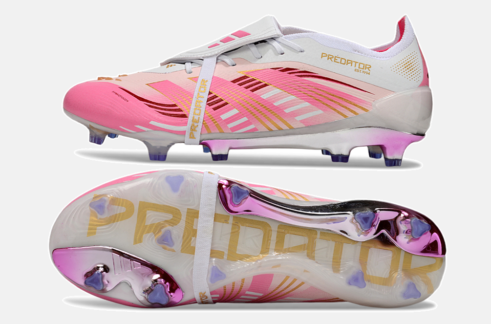 Chuteira Adidas Predator Elite Fold-Over Tongue FG - Branca, Rosa e Roxa - vista traseira
