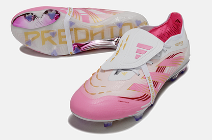 Chuteira Adidas Predator Elite Fold-Over Tongue FG - Branca, Rosa e Roxa - detalhe