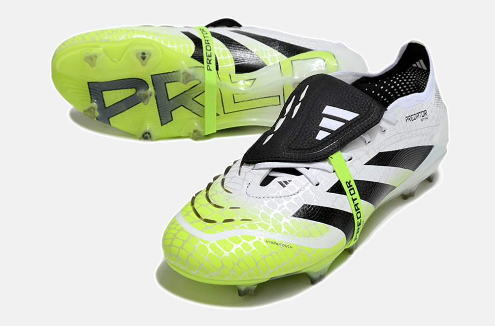 Chuteira Adidas Predator Elite Fold-Over Tongue FG - Branca, Verde e Preta - Radiant Blaze Pack - detalhe