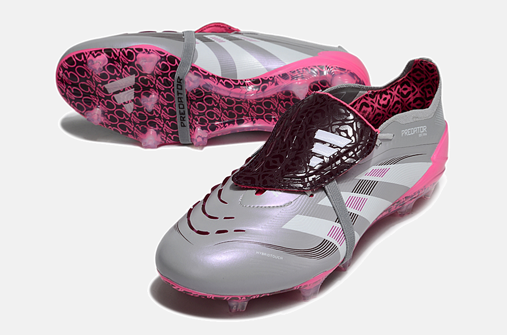 Chuteira Adidas Predator Elite Fold-Over Tongue FG - Cinza, Rosa e Branca - detalhe