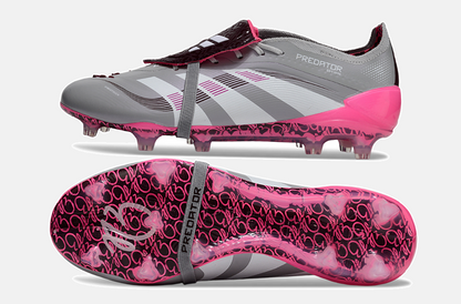 Chuteira Adidas Predator Elite Fold-Over Tongue FG - Cinza, Rosa e Branca - vista traseira