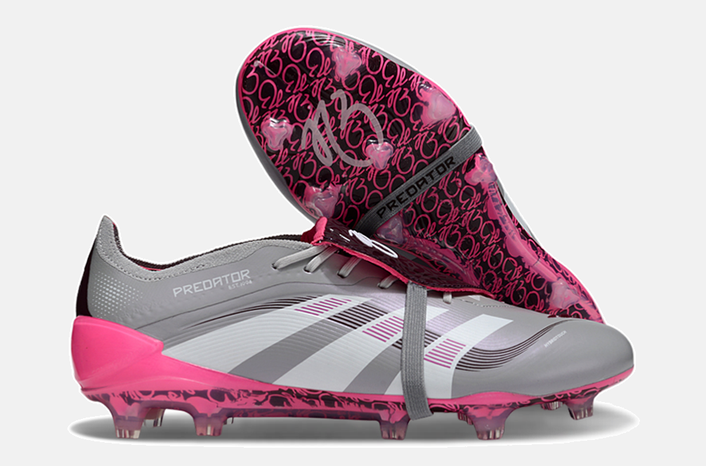 Chuteira Adidas Predator Elite Fold-Over Tongue FG - Cinza, Rosa e Branca - imagem 8