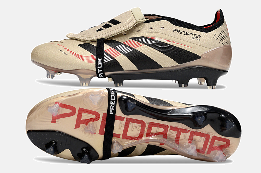 Chuteira Adidas Predator Elite Fold-Over Tongue FG - Dourada, Preta e Vermelha - vista traseira