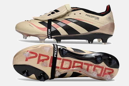 Chuteira Adidas Predator Elite Fold-Over Tongue FG - Dourada, Preta e Vermelha - vista traseira