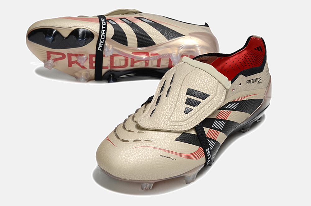 Chuteira Adidas Predator Elite Fold-Over Tongue FG - Dourada, Preta e Vermelha - detalhe