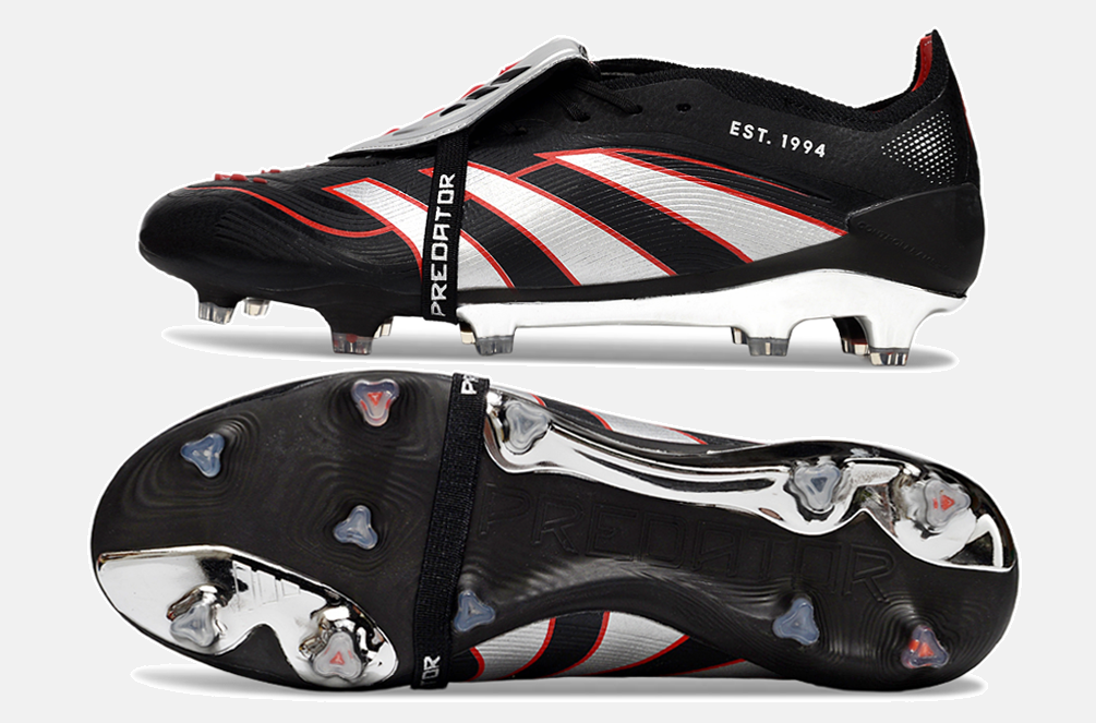 Chuteira Adidas Predator Elite Fold-Over Tongue FG - Preta, Prata e Vermelha - vista traseira