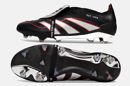 Chuteira Adidas Predator Elite Fold-Over Tongue FG - Preta, Prata e Vermelha - vista traseira