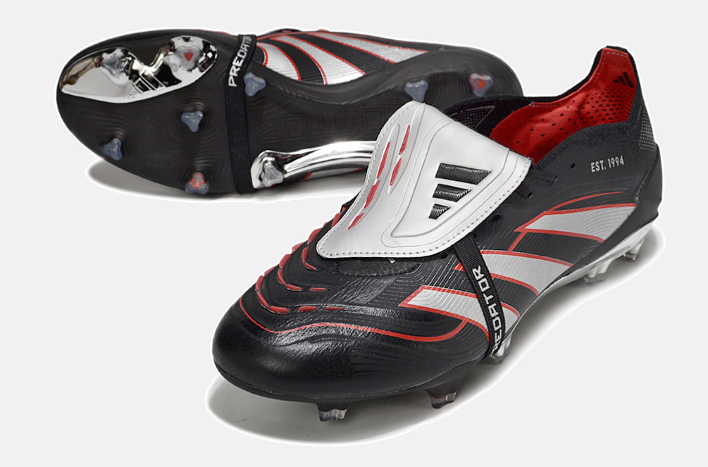 Chuteira Adidas Predator Elite Fold-Over Tongue FG - Preta, Prata e Vermelha - detalhe