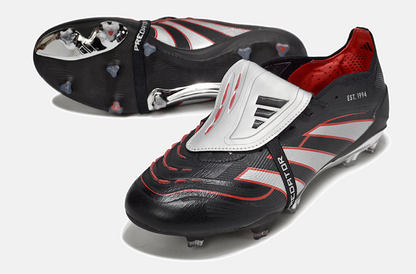 Chuteira Adidas Predator Elite Fold-Over Tongue FG - Preta, Prata e Vermelha - detalhe