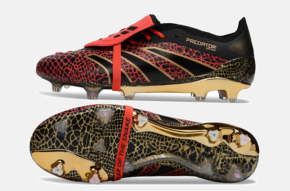 Chuteira Adidas Predator Elite Fold-Over Tongue FG - Preta, Dourada e Vermelha - vista traseira