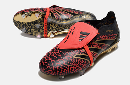 Chuteira Adidas Predator Elite Fold-Over Tongue FG - Preta, Dourada e Vermelha - detalhe