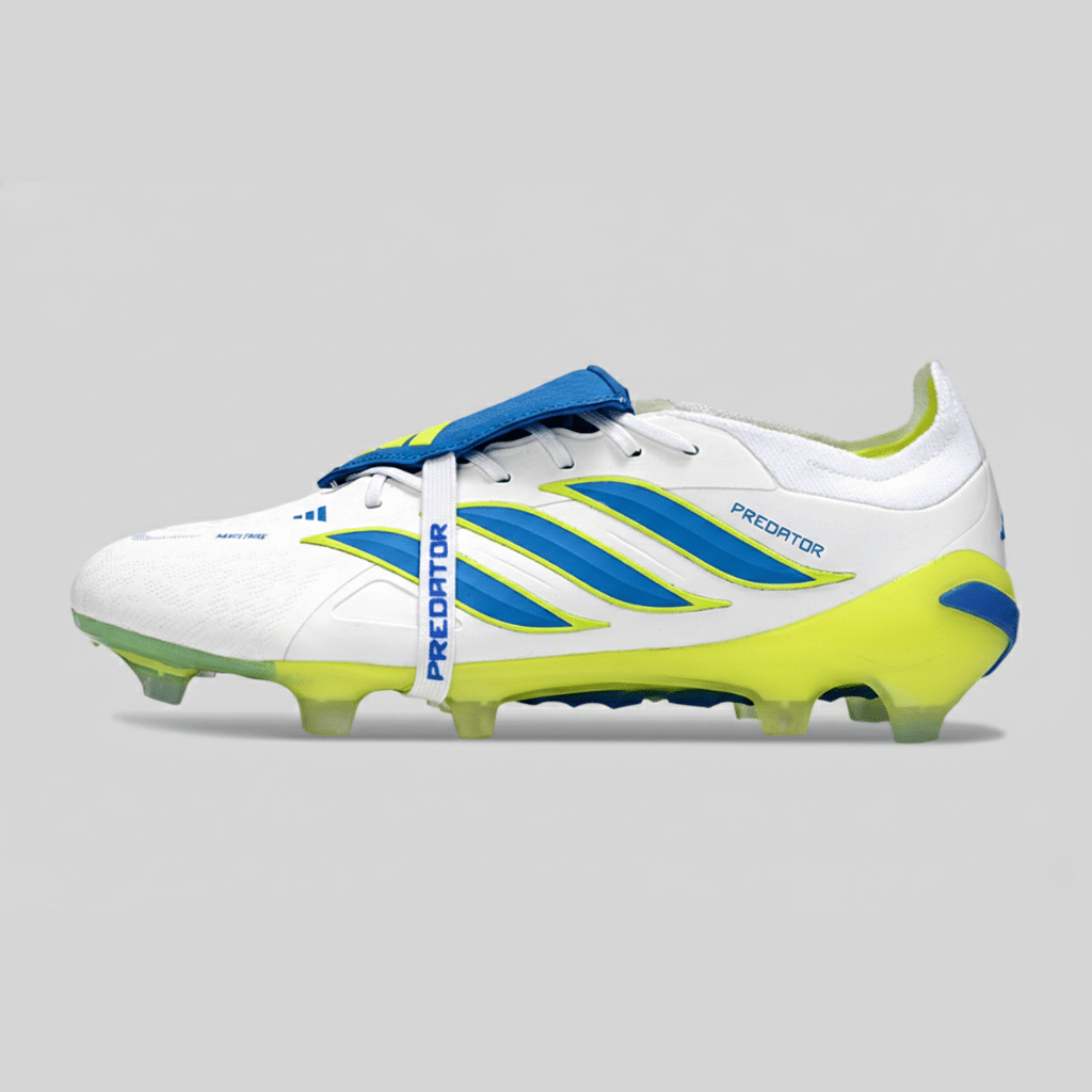 Chuteira Adidas Predator Elite FT 26 FG - Branca, Azul e Amarela - Tevo Sports SPORT*