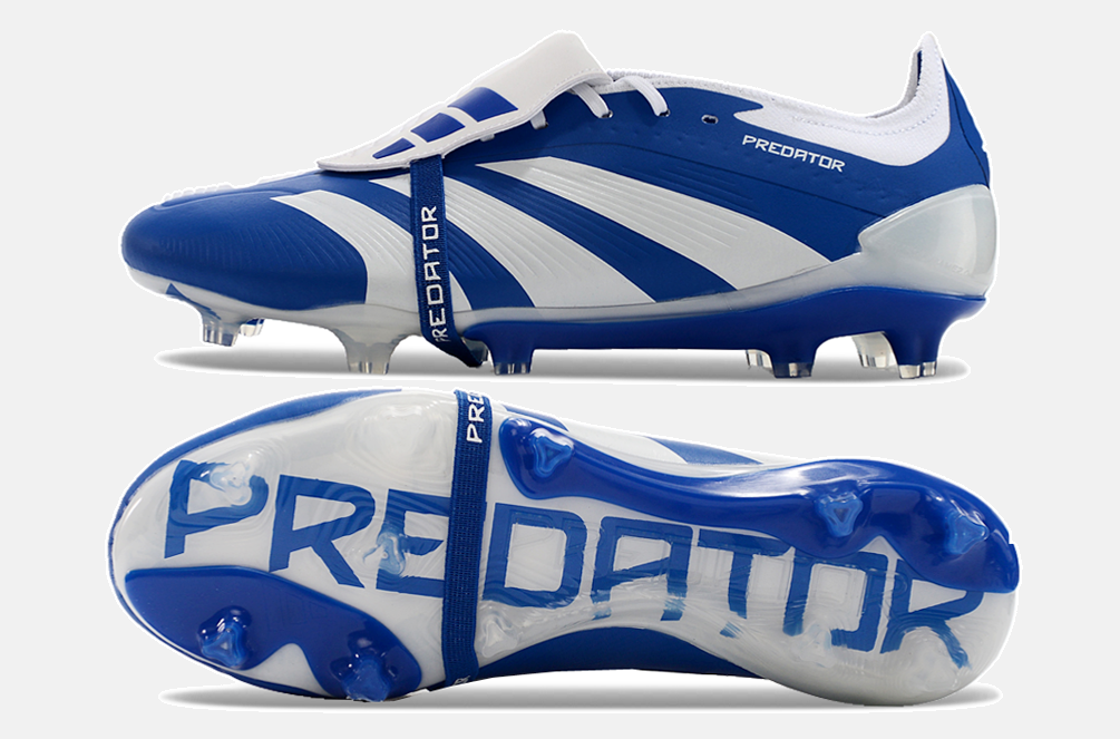 Chuteira Adidas Predator Elite Tongue FG - Azul e Branca - vista traseira