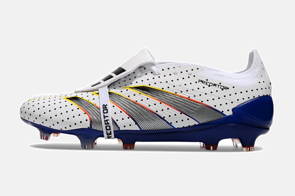 Chuteira Adidas Predator Elite Tongue FG - Branca, Azul e Cinza - vista traseira