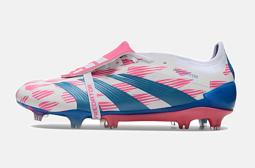 Chuteira Adidas Predator Elite Tongue FG - Branca, Azul e Rosa - detalhe