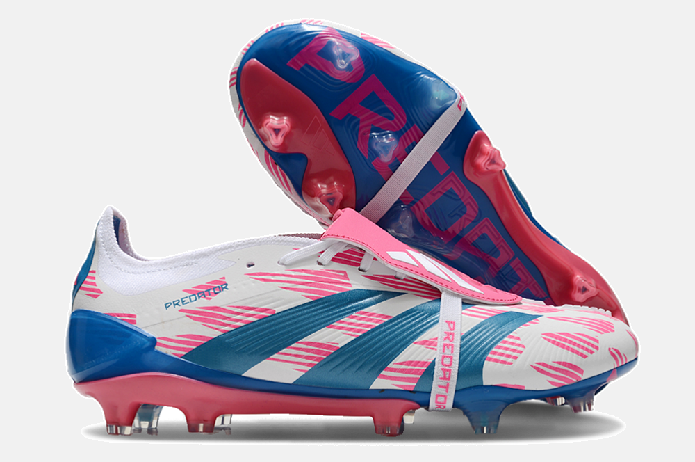 Chuteira Adidas Predator Elite Tongue FG - Branca, Azul e Rosa - imagem 8