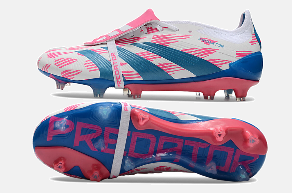 Chuteira Adidas Predator Elite Tongue FG - Branca, Azul e Rosa - vista traseira