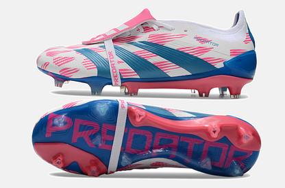 Chuteira Adidas Predator Elite Tongue FG - Branca, Azul e Rosa - vista traseira