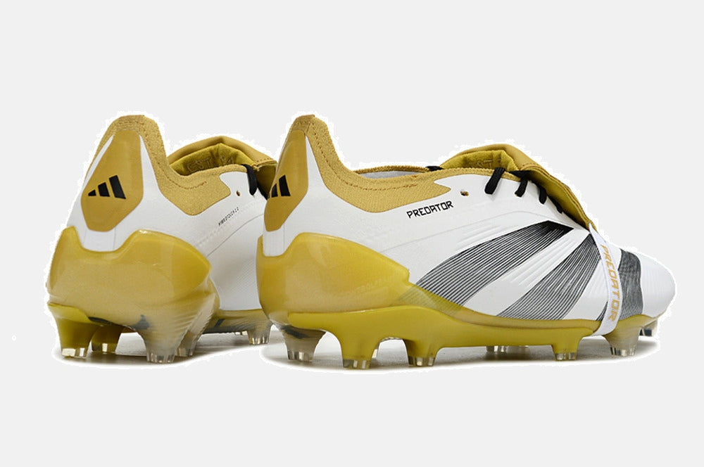 Chuteira Adidas Predator Elite Tongue FG - Branca, Dourada e Preta - detalhe