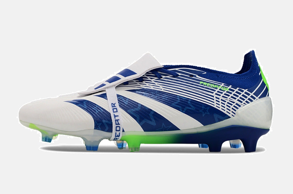Chuteira Adidas Predator Elite Tongue FG - Branca e Azul - vista traseira
