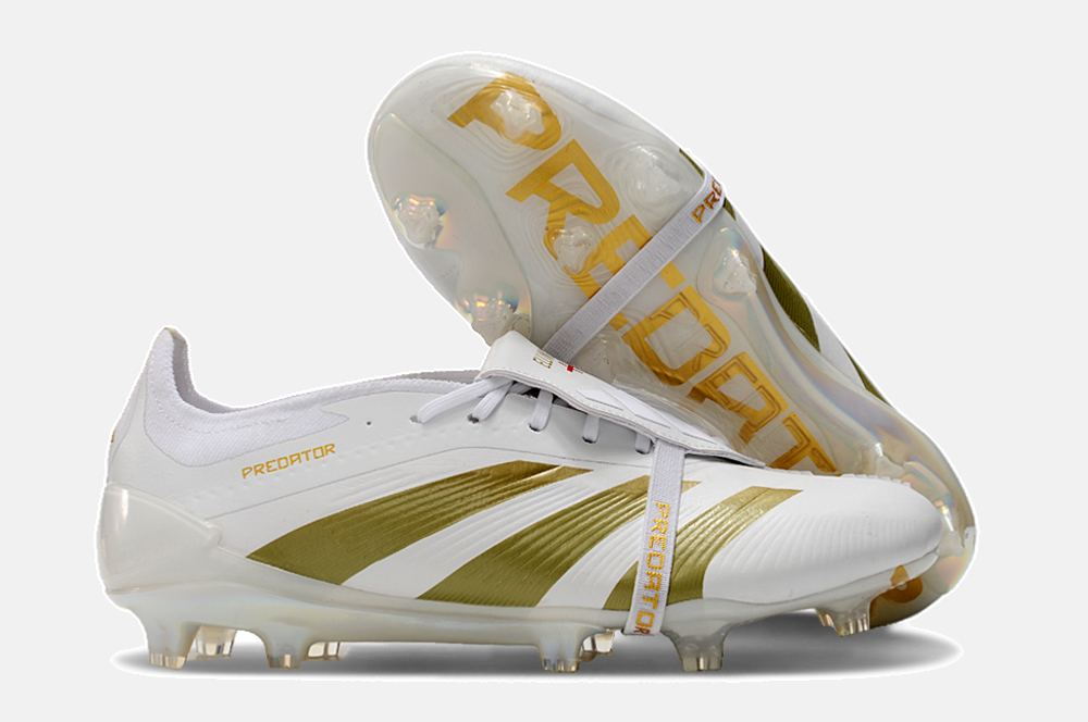 Chuteira Adidas Predator Elite Tongue FG - Branca e Dourada - imagem 8
