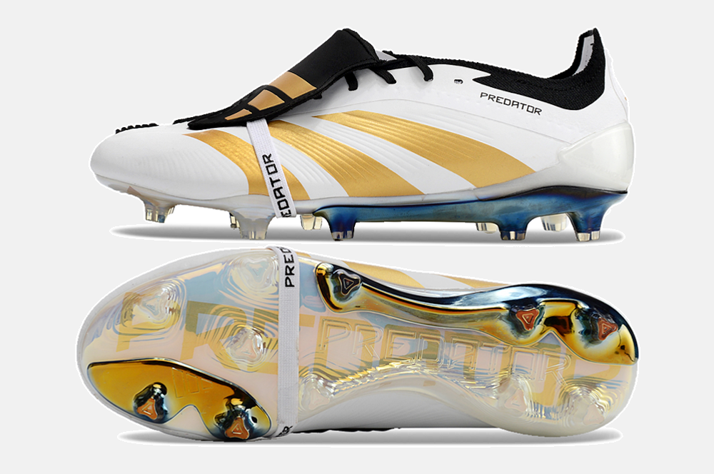 Chuteira Adidas Predator Elite Tongue FG - Branca e Dourada - vista traseira