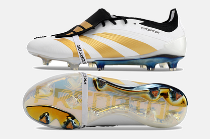 Chuteira Adidas Predator Elite Tongue FG - Branca e Dourada - vista traseira