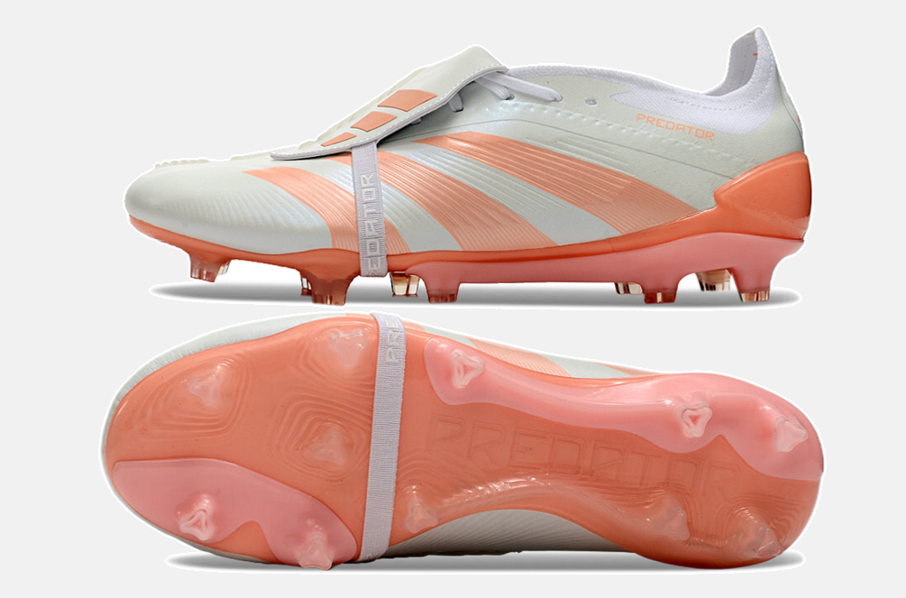 Chuteira Adidas Predator Elite Tongue FG - Branca e Salmão - vista traseira